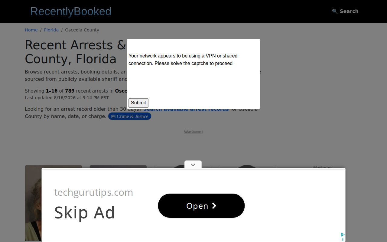 Unofficial Osceola County booking and mugshot records on Recently Booked