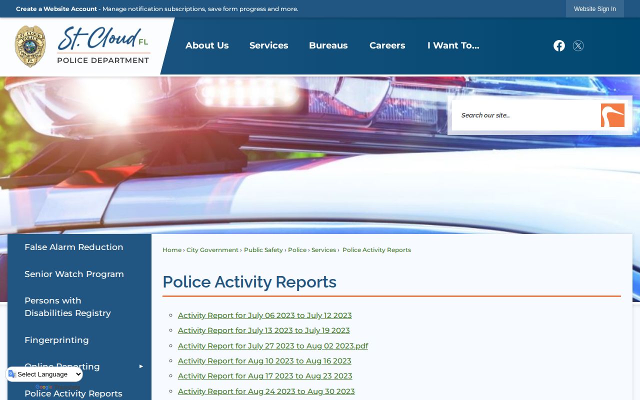 St. Cloud Police historical activity reports for Osceola County arrest records