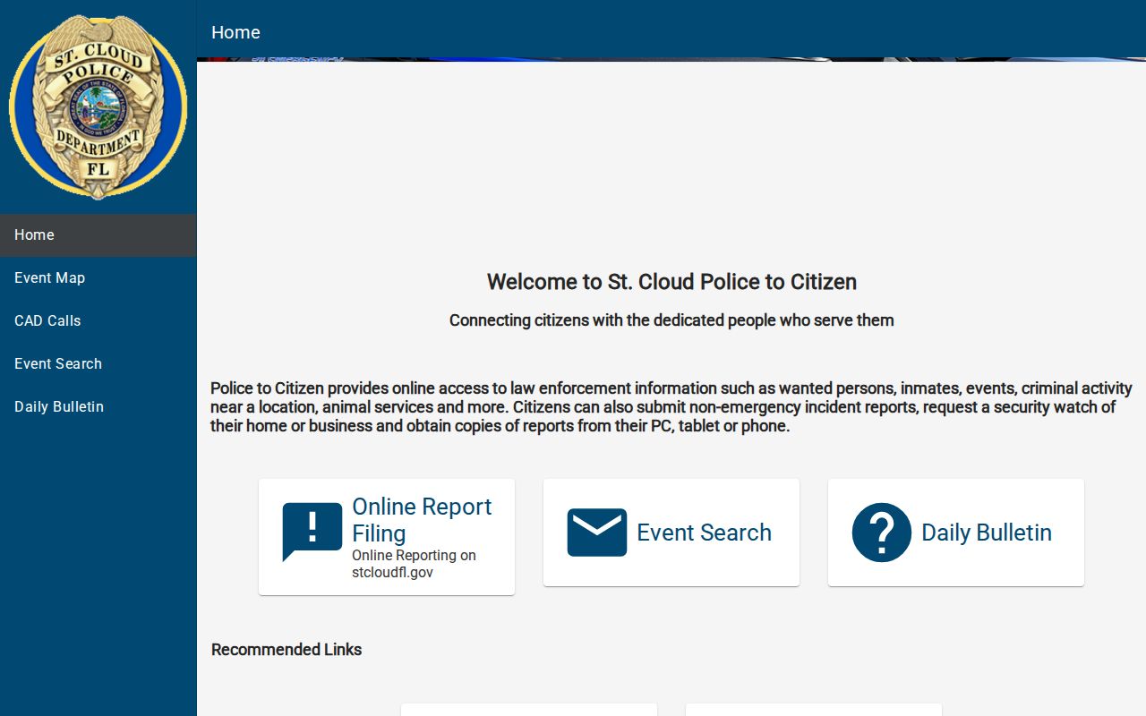 St. Cloud Police-to-Citizen portal for Osceola County incident records